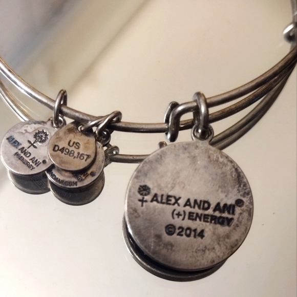 Alex And Ani Set Of 3 Words Silver Adjustable Bangles - Picture 8 of 10